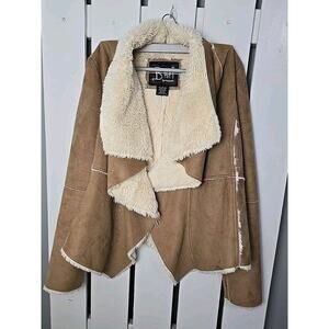 B Hip‎ Waterfall Boho Hippie Faux Suede Sherpa Ruffle Front Jacket Beige SZ L